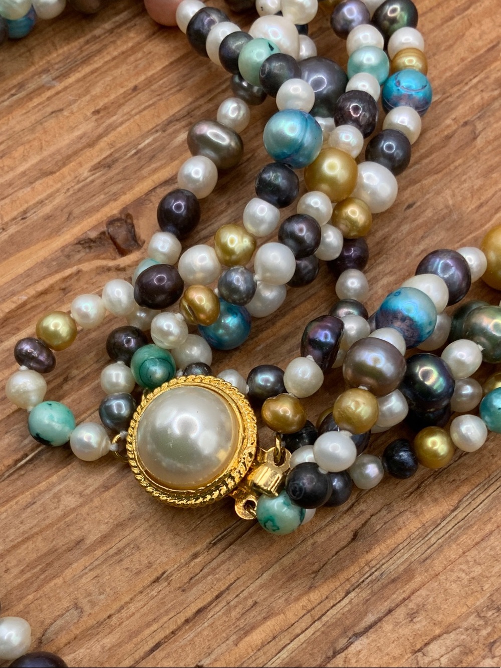 Multi Strand Freshwater Pearls Colorful Vintage Necklace - Picture 3 of 5